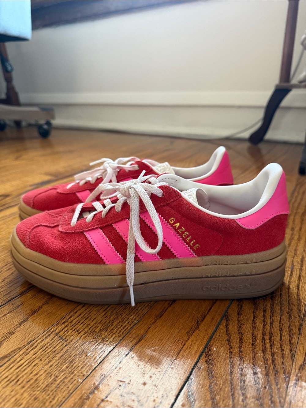adidas Gazelle Women’s Red & Pink Platform Sneakers with Gum Sole - Women’s 8